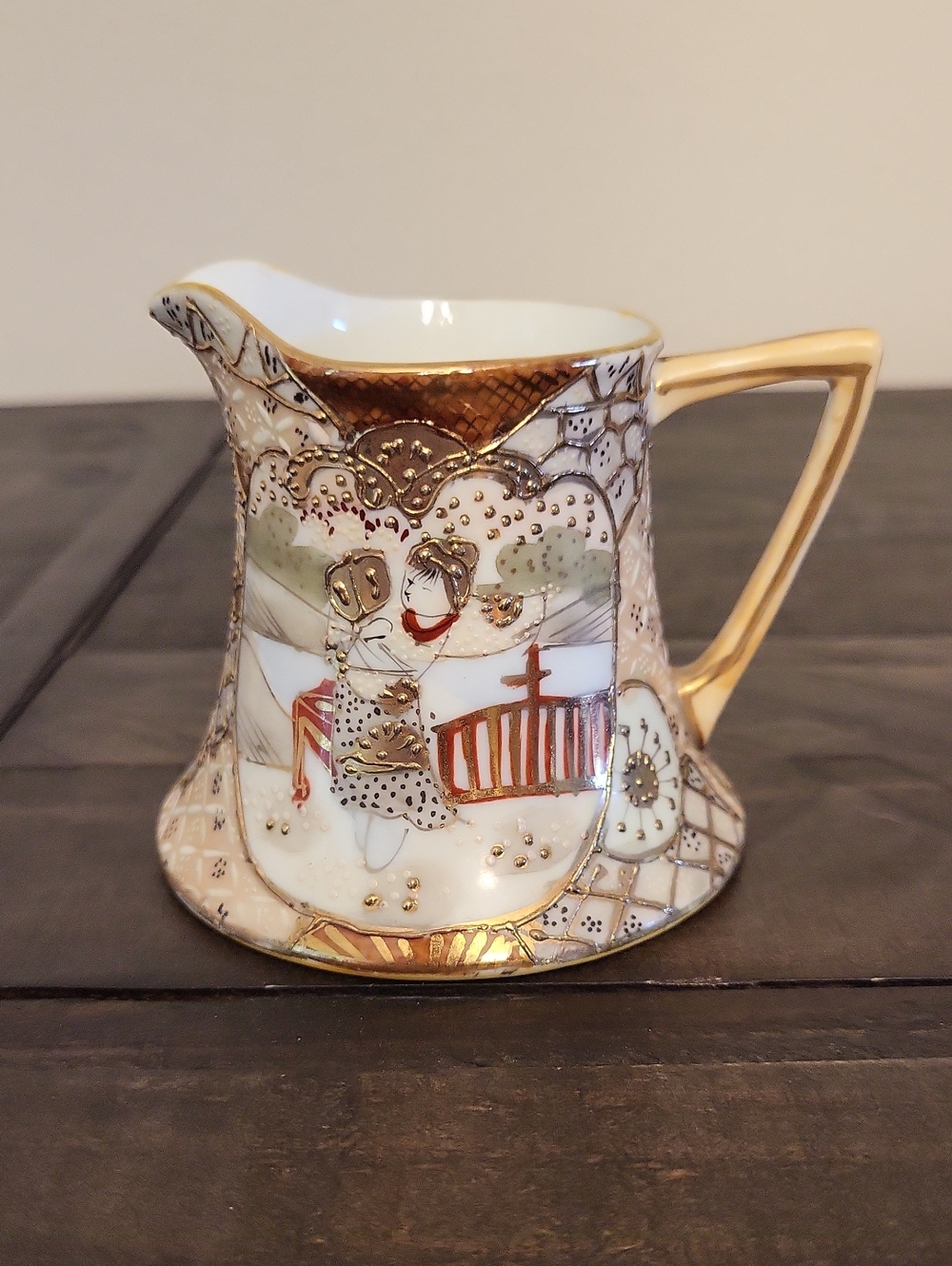 Antique Royal Satsuma Nippon Hand-Painted Creamer Pitcher Gold Moriage